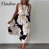 Robe d'été à imprimé Floral, col rond, sans manches, robes de soirée pour femmes, élégante, ligne A, mi-longue, style Boho, 240326