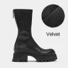 Bottes 2023 Nouvelles bottes pour femmes Automne Soft Leather Chelsea Boties Elastic Slim Winter Plus Velvet Warm Platform Fashion Martin Boots