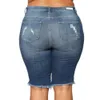 Zerrissene Denim-Shorts in Übergröße für Damen, Basic, hohe Taille, gelockt, schmal, dehnbar, Sommer, ouc1037 240322