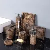 Heads Emperador Dark Natural Marble Bathroom Set Brown Luxury Toothbrush Holder Soap Dish Soap Dispenser Bathroom Accessories