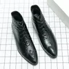 Casual Shoes Crocodile Pattern Black Men High Top Big Size Business Moccasins Italiensk läderkörning