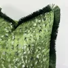 Housse de coussin en velours tissé vert foncé, taie d'oreiller moderne, décoration de maison moderne, avec franges abstraites, 18x18 pouces, 1 pièce par paquet