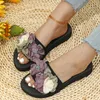 In Vrouwen Dames Bohemian Boog Bloemen Decoratie Sandalen Open Teen Strand Slippers Casual Schoenen Zomer Slippers Zapatos Mujer 240318