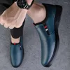 Sapatos casuais de couro de negócios azul para homens mocassins macios estilo italiano apartamentos mocassins super leves plus size 37-46