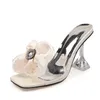 Dress Shoes PVC Transparent Slippers For Woman Colour Rhinestone Buckle Bowknot High Heels Female les Slides Summer Sandals Shoes H240401