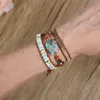 Charm Bracelets Natural Copper Turquoise Bracelet Beaded Leather Wrap For Women Men Birthday Gifts