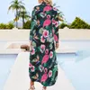 Casual Dresses Forest Palm Leaves Dress Floral And Flamingo Print Street Style Long Sleeve Kawaii V Neck Big Size Chiffon