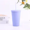 Tassen, stumpfer polnischer Gummi-Wasserbecher mit Deckel, Strohhalm, doppelwandiges Geschirr, Kunststoff, Kaffee, Thermostabilität, 450 ml