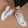 Sapatos Plataforma de prata dourada Vulcanizada tênis Mulheres 2024 Primavera PU Couro Running Sapatos Mulher PLUS TAMANHO 43 Sapatos casuais de salto plano