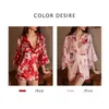 Pyjamas sexy rebeyuli marque mobile robe pour femmes style japonais à basse coupe basse pyjama fleur imprimé kimono bain de bain satin 2404101