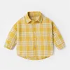 Undershirts Boys Kids Children Toddler Infant Baby Boys Girls Long Sleeve Cotton Plaid Shirt Blouse Tops Outfits Color T Shirt 240314