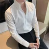 メンズドレスシャツ男性トップVネックの服ロングスリーブビジネスシャツとブラウス白いプレーンデザイナーボタン豪華なヒップスターブランドクール