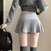 패션 모직 주름 스커트 여성 한국 세련된 섹시한 하이 허리 Aline Y2K Sold Solid Preppy All Match Mini 240401