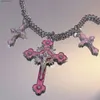 Hanger Kettingen Nieuwe Roze Kruis Ketting voor Vrouwen Y2k Mode Gothic Paar Sieraden Metalen Ketting Ketting Hanger Ketting Partij sieraden GeschenkenL2404