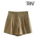 ONKOGENE Frauen Mode Mit Taschen Vorne Falten Leinen Mischung Shorts Vintage Hohe Taille Zipper Fly Weiblichen Kurzen Hosen Mujer 240325