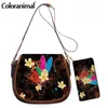 Sacs à bandoulière Coloranimal cravate colorant Plumeria papillons impression artistique femme cuir décontracté 2 pièces/ensemble sac portefeuille messager Bolsa