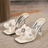 Dress Shoes PVC Transparent Slippers For Woman Colour Rhinestone Buckle Bowknot High Heels Female les Slides Summer Sandals Shoes H240401