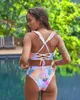 Damen-Bademode 2023 Neues Schulter-Plissee-Bikini-Set mit bedrucktem Blumen-Badeanzug für Damen, sexy Badebekleidung mit hoher Taille, Biquini für Damen, Strandkleidung J240330