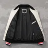 Fashion Terrycloth Embroidery Genuine Leather Baseball Jacket White Black American Style Sport Coat Loose Street Mens Jacket 240314