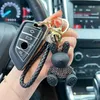 Keychains Lanyards Cute cartoon diamond studded rabbit car keychain fashionable woven rope keychain couple bag pendant small gift J240330