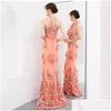 Ethnic Clothing Oversize 3Xl Chinese Y Sequins Oriental Party Female Cheongsam Stage Show Qipao Dress Elegant Celebrity Banquet Drop D Otqqe