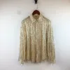 Vests Gold Black Sequins Perspective Tassel Loose Long Sleeve Shirt Men's Singer Dancer Performance See Through Fringe Shirts