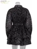 Grundläggande casual klänningar Claceive Fashion Leopard Print Womens Dress 2024 Vintage Lapel Long Sleeve Mini Elegant High midje veckad kvinna YQ240402