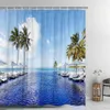 Shower Curtains Summer Seaside Beach Curtain Hawaiian Coconut Tree Blue Sky Lake Scenic Waterproof Fabric Bathroom Decor With Hooks