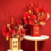 Decoratieve beeldjes 6 stuks opvouwbare ventilator bruiloft decor ornament prop bloemen geschenk rood karton opvouwbare Chinese stijl