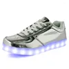 Casual Schoenen GELITAYIN Nice Unisex Led Voor Volwassenen Schoenen Mannen Chaussures Lumineuse Light Up Lover Lichtgevend Goud Zilver