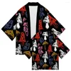 Mens Casual Shirts Japanese Kimono Traditional Mushroom Print Cardigan Asian Clothing Harajuku Samurai Yukata Hip Hop Drop Delivery Ap Dhkba