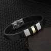 Chain 2024 Fashion Jewelry Stainless Steel Leather Bracelet Mens Retro Titanium Steel Bracelet Silicone Cuff Bracelet Q240401