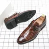 Kleid Schuhe Braun Männer Loafer Schnalle Krokodil Muster Leder Atmungsaktive Slip-On Business Zapatos De Hombre