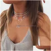 Pendant Necklaces Jewelry Fashion Five-Pointed Star Tassel Necklace Crescent Pendant Neck Chain Female Drop Delivery Otsfr