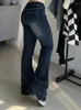 Kvinnors jeans y2k låg midja flare blå kvinnor byxor bootcut fickor gyaru streetwear för modekläder