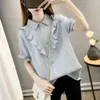Women's Blouses Ruffled Solid Color Versatile Short Sleeve Shirt 2024 Korean Version Thin Casual Top Blouse Women XS - XXXXXL Large