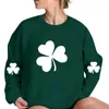 Damen Hoodies Sweatshirts Damen Sweatshirt Happy St. Patricks Day Langarm Irland O-Ausschnitt Pullover Top Bluse Festival Clovers Shamrock Print Pullover 240401