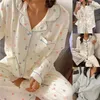 Pyjama coréen en coton pour femmes, vêtements de maison, vêtements de nuit, mignon, imprimé, manches longues, ensemble féminin, costume Cardigan, printemps automne