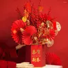 Decoratieve beeldjes 6 stuks opvouwbare ventilator bruiloft decor ornament prop bloemen geschenk rood karton opvouwbare Chinese stijl