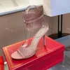 Дизайнеры сандалии Rene Caovilla обувь для женского модного страза Decort Gugle Stiletto Heel высшего качества леди-насосов высотой 10 см. Свадебная вечеринка Сандаль 35-43