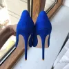 Dr Chaussures Tikicup Solid Royal Blue Femmes Curl Coup Flock Toe Pointy Toe High Heel Chaussures 8cm 10cm 12cm Elegant Faux Suede Stietto Pumps G3UH #