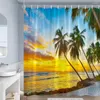 Tende da doccia Crepuscolo Oceano Paesaggio Tramonto Palme Onde del mare Spiaggia Natura Scenario Casa Bagno Tenda Decor Set con ganci