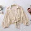 Femmes Blouses Chemises Été Demi Manches Boutonnée Chemise Lâche Chemisier Occasionnel En Mousseline De Soie Femmes Attachées Taille Élégante Pour H111 Drop Livraison Otlud