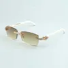 Лидер продаж, высококачественные солнцезащитные очки с бриллиантами, белые дужки из натурального рога буйвола C-3524012-a для унисекс, размер: 56-18-140 мм