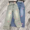 Damen-Jeans, hochwertige Designer-Herbst-Damenjeans, modisch, rosafarbene, mit Zahnbürstenbuchstaben bestickte Denim-Hosen, Designer-Hosen, gerade Denim-Hosen für Damen, 9VWP