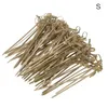 Forks 100Pcs Disposable Bamboo Tie Knotted Skewers Twisted Ends Cocktail Fruit Picks Fork Sticks Buffet Cupcake Toppers Wedding P