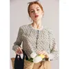 Women's Blouses Women Pullover Shirt 2024 Spring Summer 93%Mulberry Silk Blouse O Neck Long Sleeve Dense Flower Pattern Casual Top