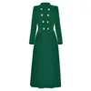 Robes décontractées 2024 Printemps Marque Mode Style Militaire Armée Vert Col Montant Double Bouton Bouton Plissé Midi Trench Robe Bureau