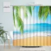 Douchegordijnen Oceaan Strand Blauwe Hemel Witte Wolken Zomer Hawaiiaanse Natuur Landschap Badgordijn Stof Badkamer Decor Met Haken