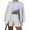 Survêtements pour femmes 2 pcsset manteau short ensemble rayé col rabattu simple boutonnage manches longues lâche taille haute OL Commute Lady veste